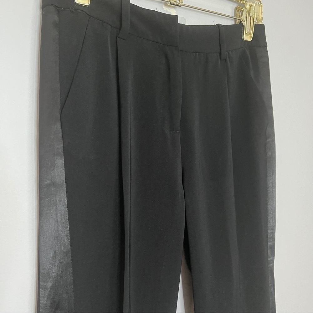 H&M Black Women’s Stylish Trousers with Satin Detail Down Both Sides, Size 4 EUC - Picture 2 of 8